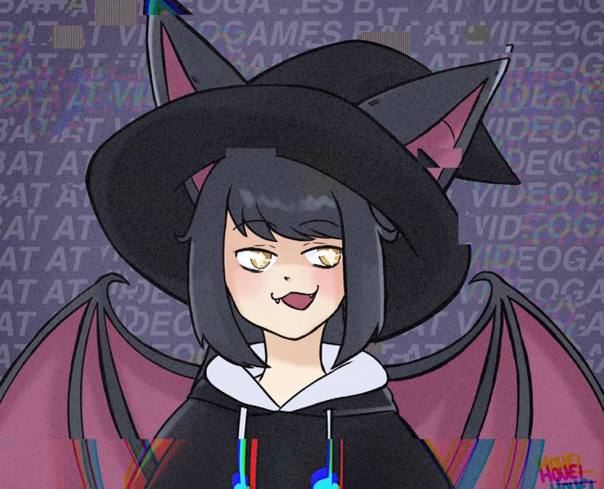 1girl, animal_ears, bat_ears, bat_girl, bat_wings, black_hair, black_parka, fangs