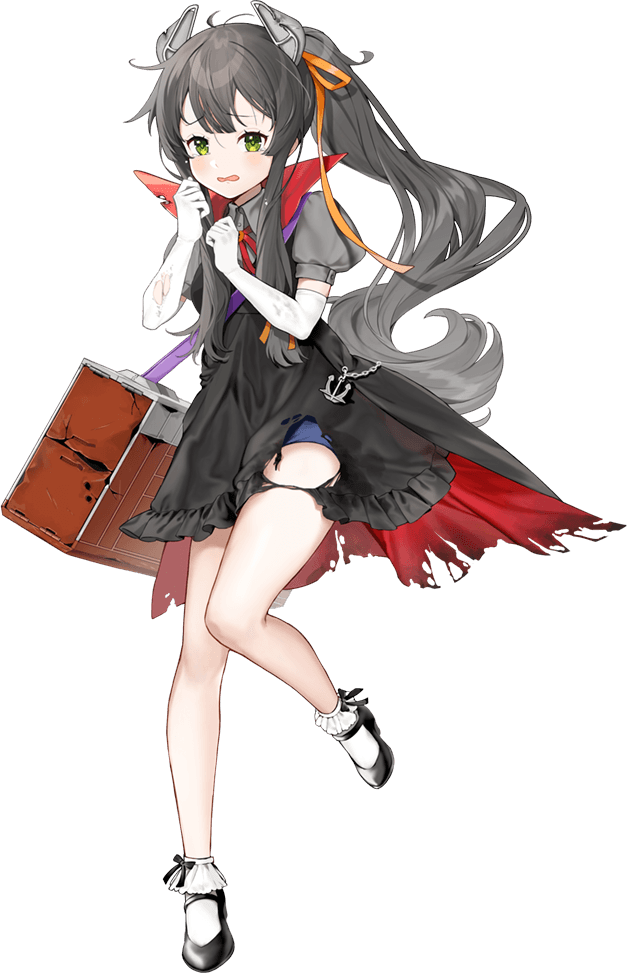 1girl, black_dress, black_hair, cape, dress, full_body, green_eyes, halloween, halloween_costume, hoshiakari_(c2_kikan), i-47_(halloween)_(kancolle), i-47_(kancolle), kantai_collection, official_alternate_costume, official_alternate_hairstyle, official_art, ponytail, solo, swimsuit, swimsuit_under_clothes, tears, torn_clothes, transparent_background, vampire, vampire_costume