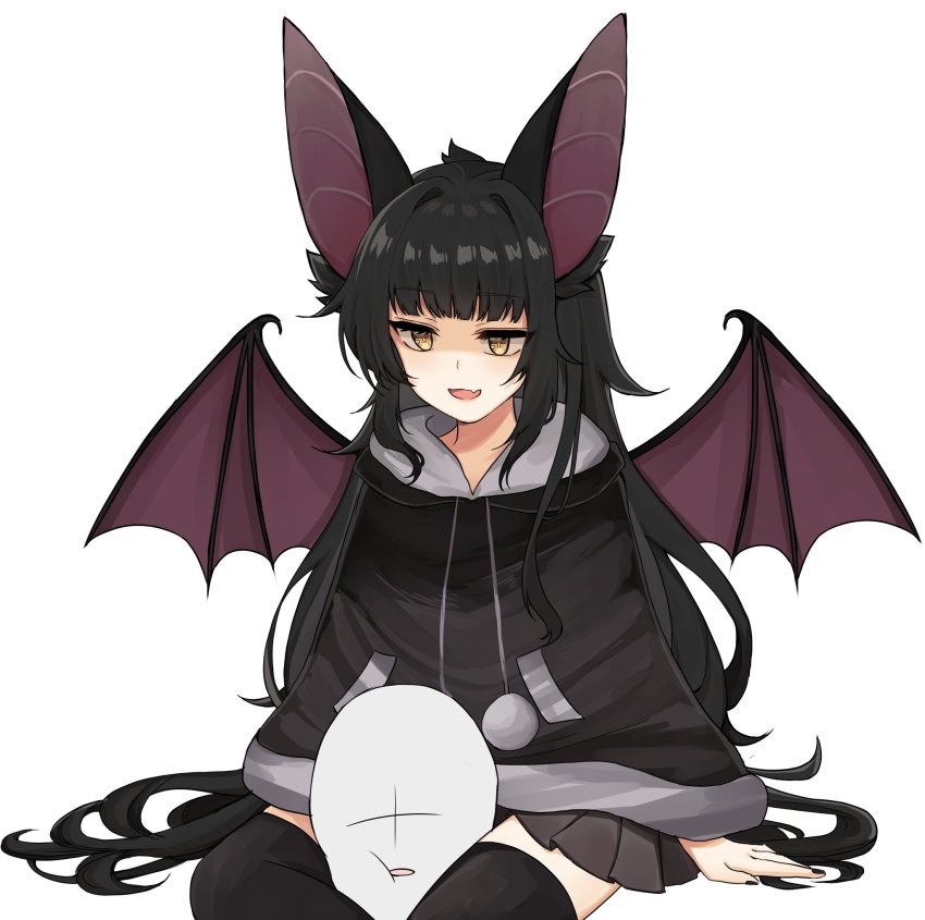1boy, 1girl, animal_ears, bat_ears, bat_girl, bat_wings, moriko_kyoho, black_hair