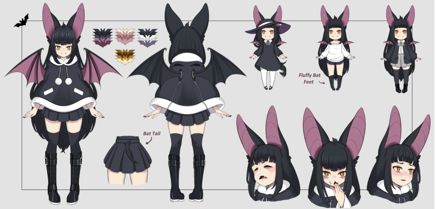 1girl, animal_ears, animal_feet, bat_ears, bat_girl, bat_tail, bat_wings, moriko_kyoho