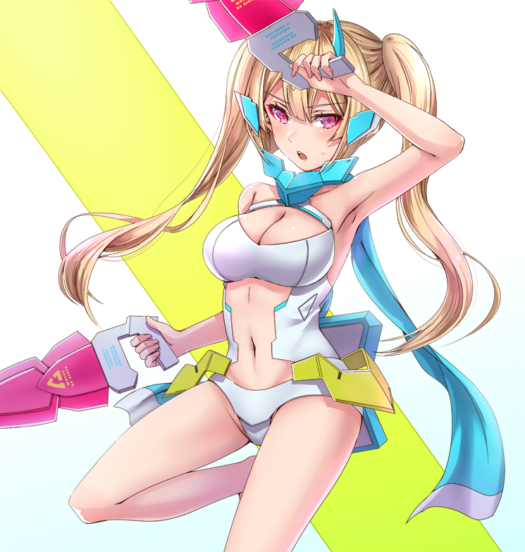 1girl, armpits, asura_ninja_aoi, blonde_hair, blue_scarf, breasts, cleavage, cleavage_cutout