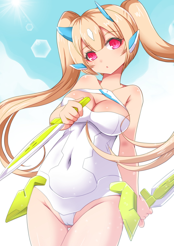 1girl, asura_ninja_aoi, blonde_hair, breasts, cleavage, cleavage_cutout, clothing_cutout, collarbone