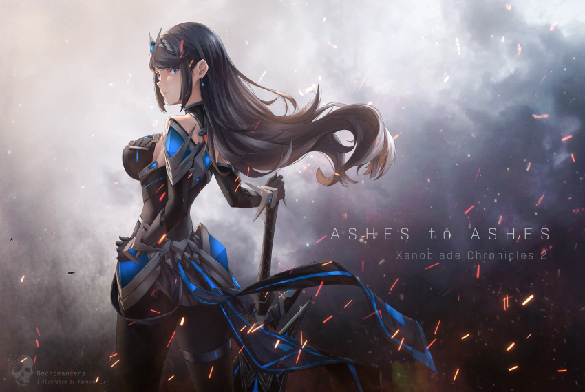 1girl, absurdres, aegis_sword_(xenoblade), alternate_color, alternate_hair_color, bare_shoulders, black_gloves, breasts