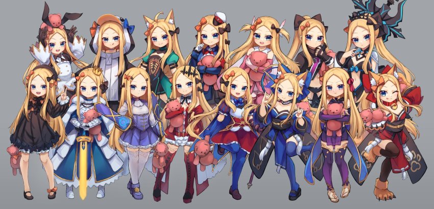 1girl, abigail_williams_(fate), abigail_williams_(first_ascension)_(fate), artoria_pendragon_(fate), astolfo_(fate), astolfo_(saber)_(fate), astolfo_(saber)_(fate)_(cosplay), astolfo_(saber)_(third_ascension)_(fate)