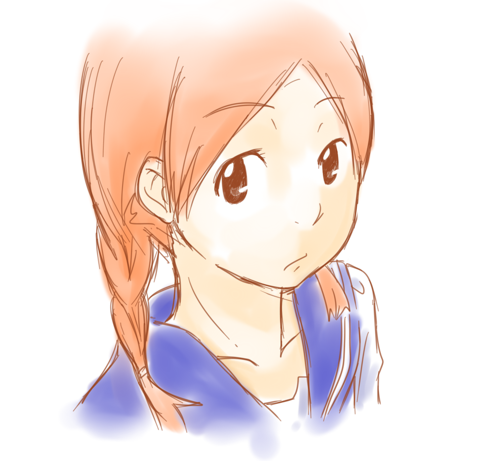 00s, 1girl, aoi_hana, braid, brown_hair, female_focus, hair_over_shoulder, kurorook