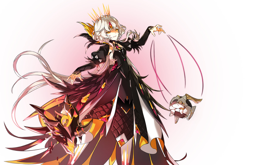 1girl, android, artist_request, black_dress, code:_antithese_(elsword), crown, dress, electricity