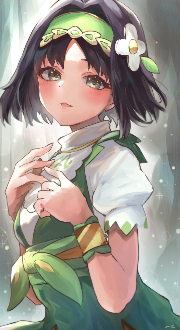 1girl, blush, commentary_request, dress, e-co, erika_(pokemon), erika_(sygna_suit)_(pokemon), eyelashes