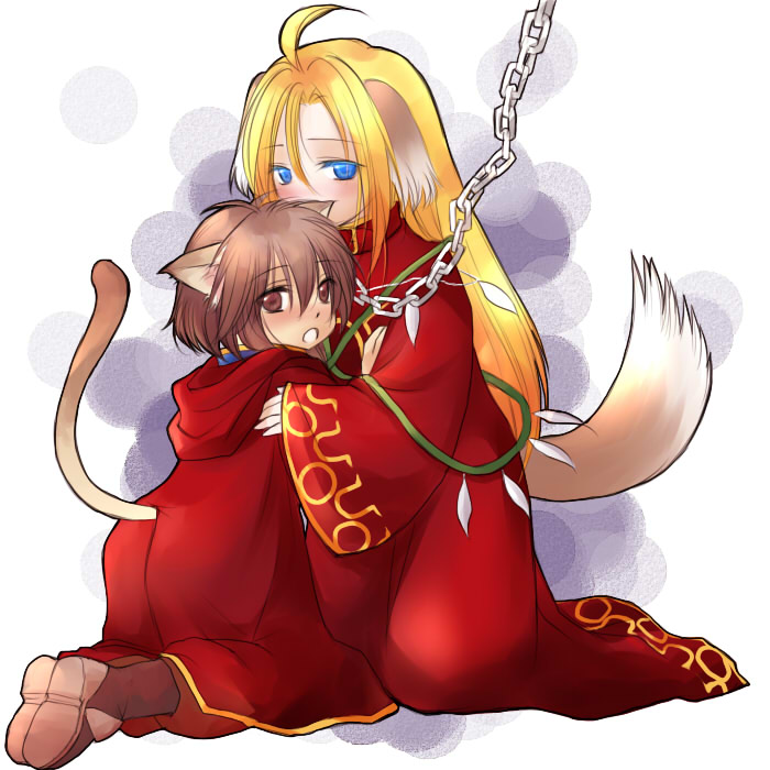 2boys, ahat_(ragnarok_online), ahoge, animal_collar, animal_ear_fluff, animal_ears, blonde_hair, blue_eyes