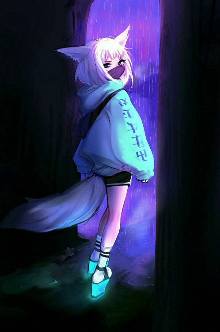 1girl, animal_ears, character_request, clothes_writing, copyright_request, cyberpunk_(series), cyberpunk_2077, full_body