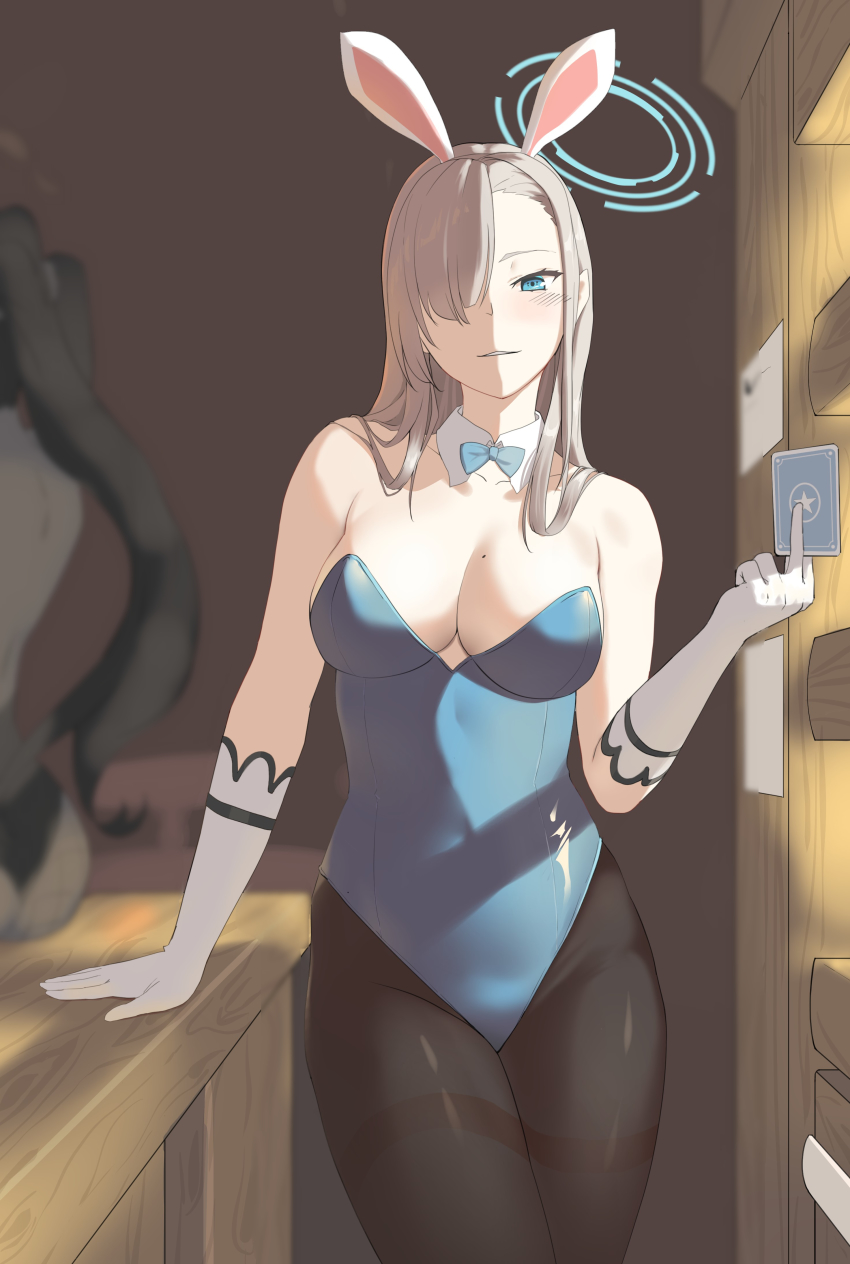 2girls, absurdres, animal_ears, asuna_(blue_archive), asuna_(bunny)_(blue_archive), bare_shoulders, black_pantyhose, blonde_hair