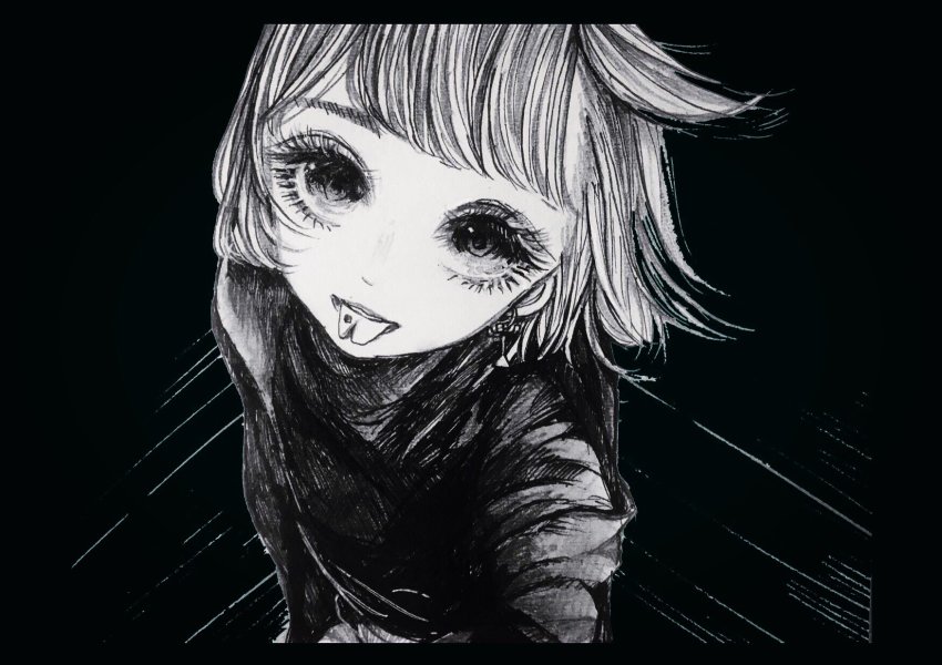 1girl, female_focus, forked_tongue, highres, kevin_bayashi, looking_at_viewer, original, piercing