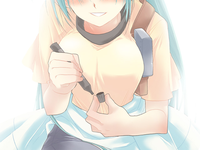 00s, 1girl, breasts, female_focus, fujitaka_(akasora), fujitaka_akasora, green_hair, higurashi_no_naku_koro_ni