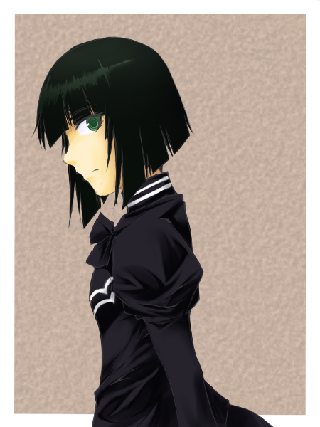 1boy, artist_request, black_hair, crossdressing, crossdressing_(mtf), filius_stream, green_eyes, gundam, gundam_the_plot_to_assassinate_gihren, male_focus, solo