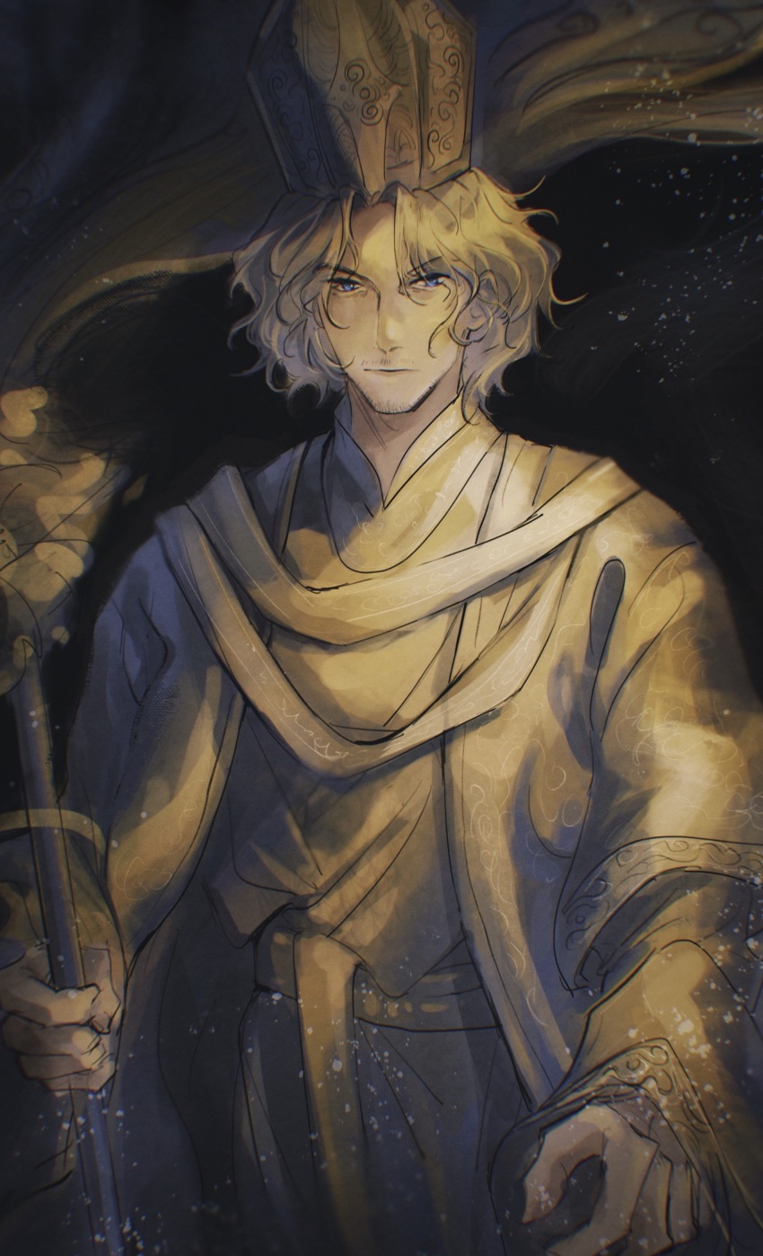 1boy, absurdres, akkking, alger_wilson, beard, blue_eyes, chinese_commentary, commentary_request