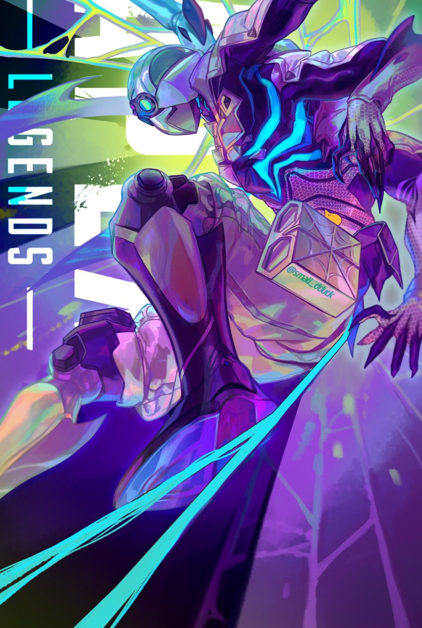 1boy, apex_legends, arachnoid_rush_octane, bodysuit, copyright_name, extra_arms, from_side, goggles