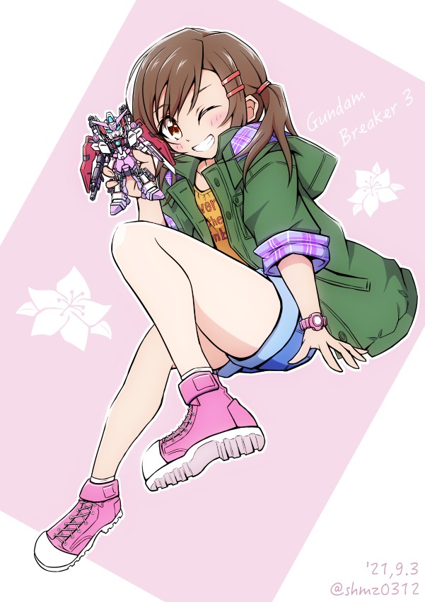 1girl, blush, brown_eyes, brown_hair, commentary_request, copyright_name, dated, english_text