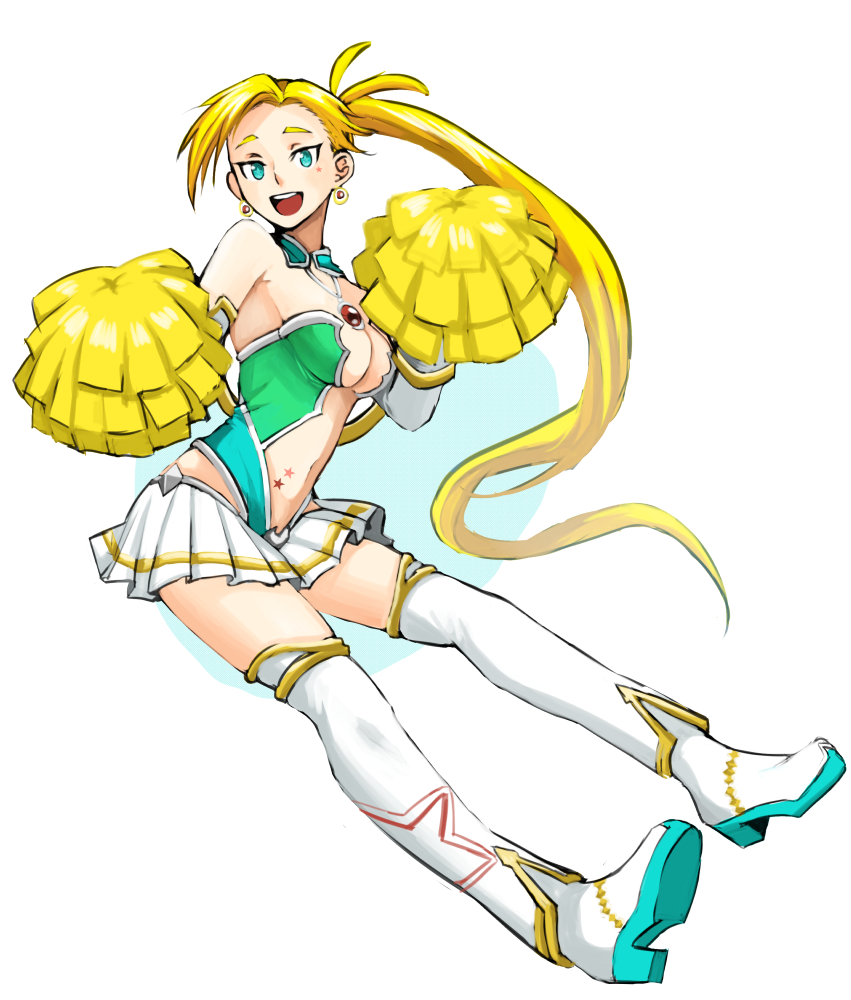 1girl, :d, bare_shoulders, blonde_hair, boots, breasts, calamity_jane_(fate), calamity_jane_(third_ascension)_(fate)