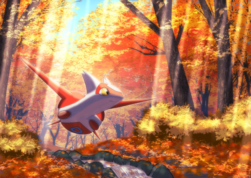 absurdres, autumn_leaves, closed_mouth, commentary_request, day, forest, full_body, gen_3_pokemon