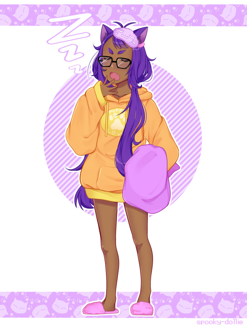 absurdres, animal_ears, breasts, cat_ears, dark-skinned_female, dark_skin, eyebrows, glasses