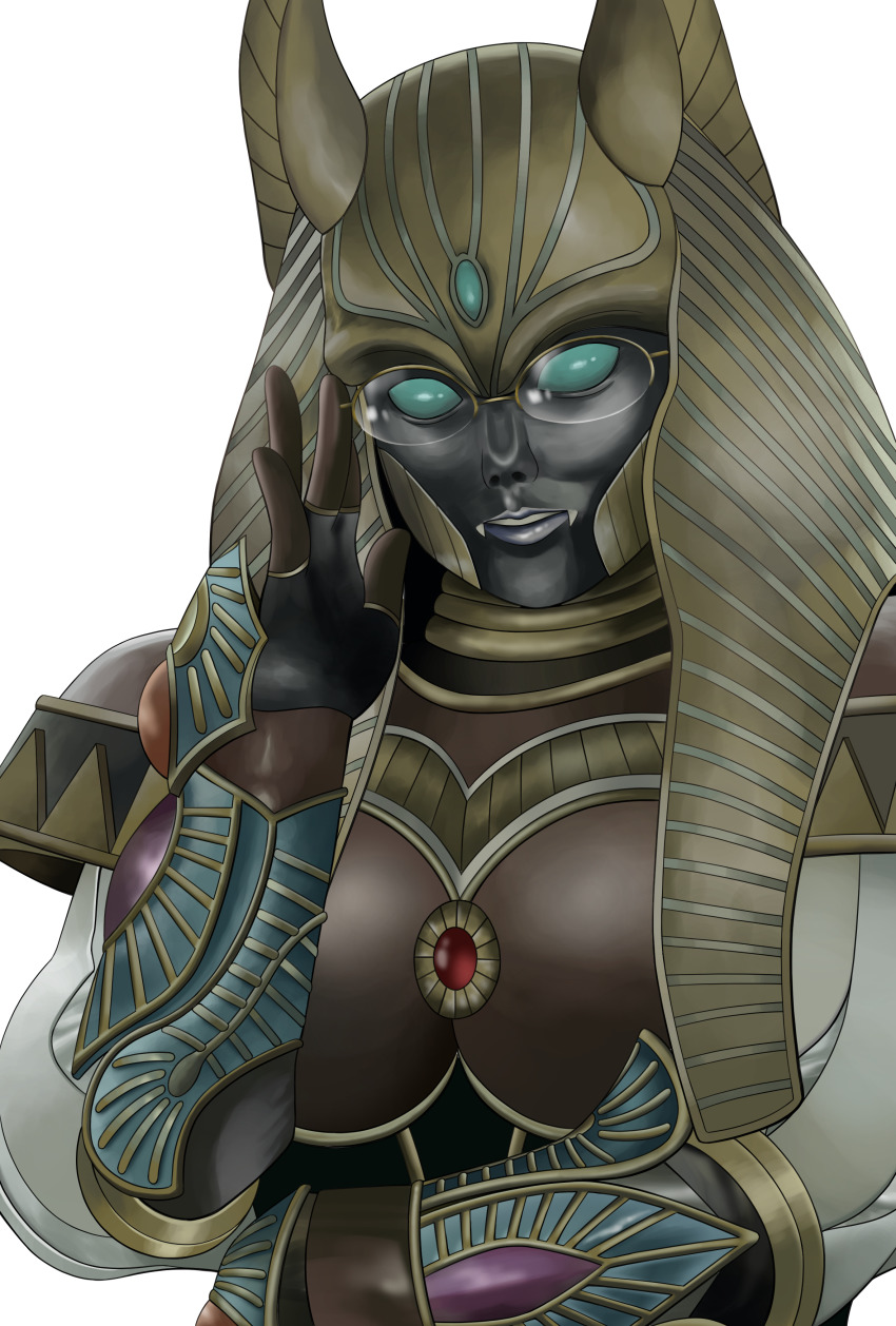 1girl, absurdres, ancient_egyptian, colored_skin, glasses, grey_skin, hades_wise_goddess_sphinx, highres