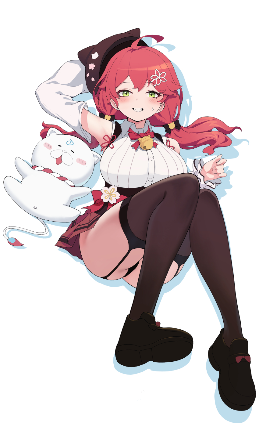 1girl, 35p_(sakura_miko), absurdres, ahoge, alternate_costume, ass, black_panties, black_thighhighs