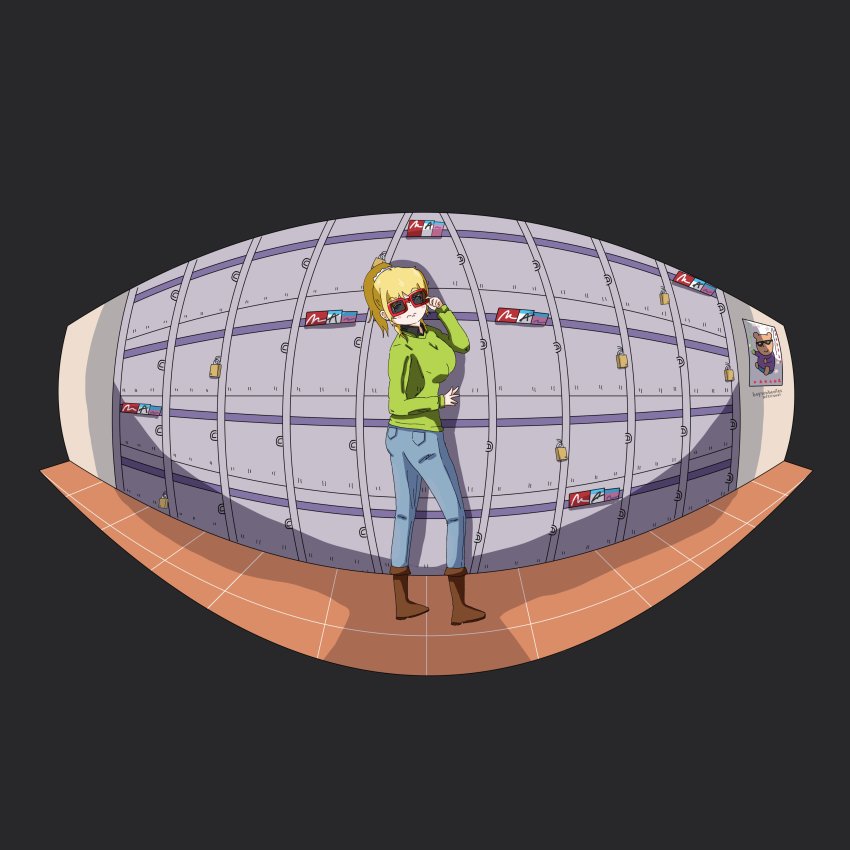 1girl, absurdres, artist_name, artist_request, ayase_eli, blonde_hair, blue_eyes, blue_pants