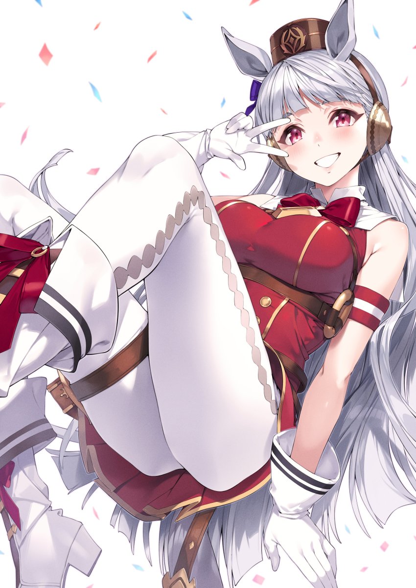 1girl, absurdres, animal_ears, boots, breasts, brown_hat, gloves, gold_ship_(red_strife)_(umamusume)