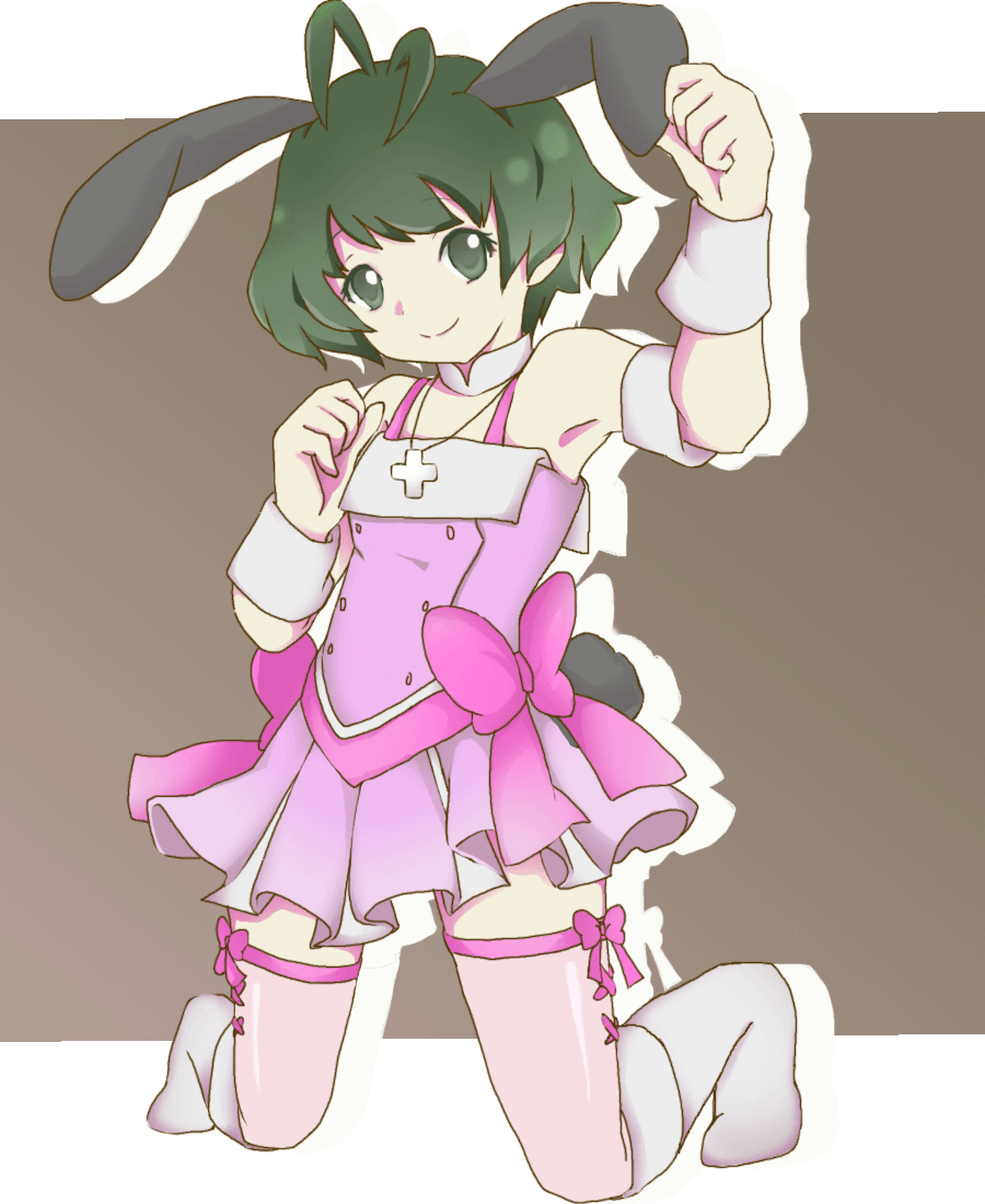 00s, akizuki_ryo, animal_ears, antenna_hair, bare_shoulders, crossdressing, cute_&amp;_girly_(idolmaster), green_eyes