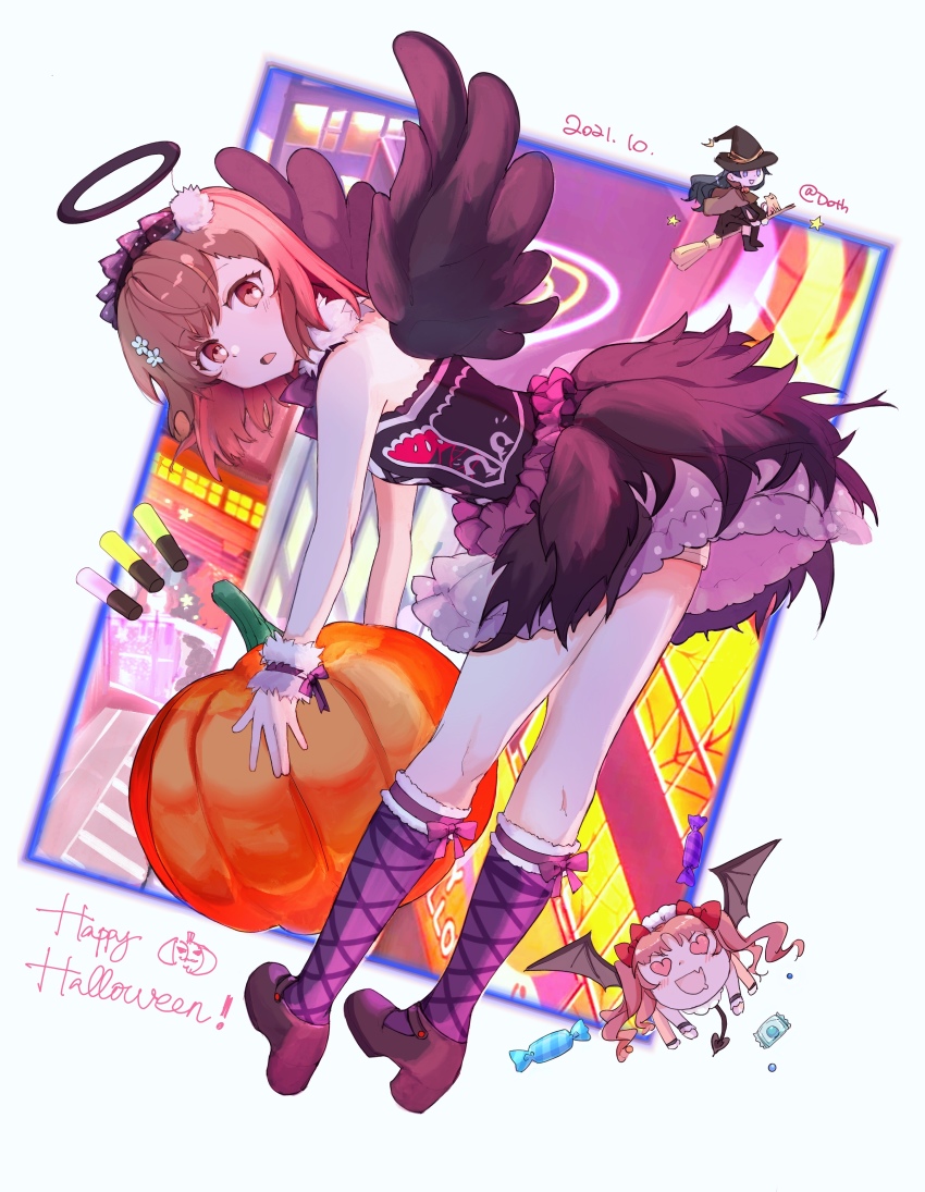 3girls, absurdres, animalization, bad_id, bad_pixiv_id, bat_(animal), bat_wings, bent_over