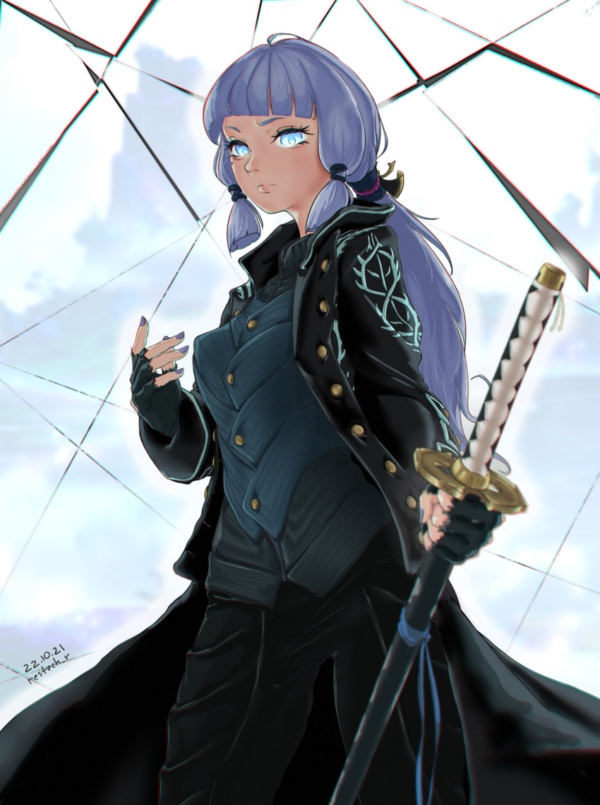 1girl, absurdres, ayaka_(genshin_impact), blue_hair, blunt_bangs, closed_mouth, cosplay, crossover