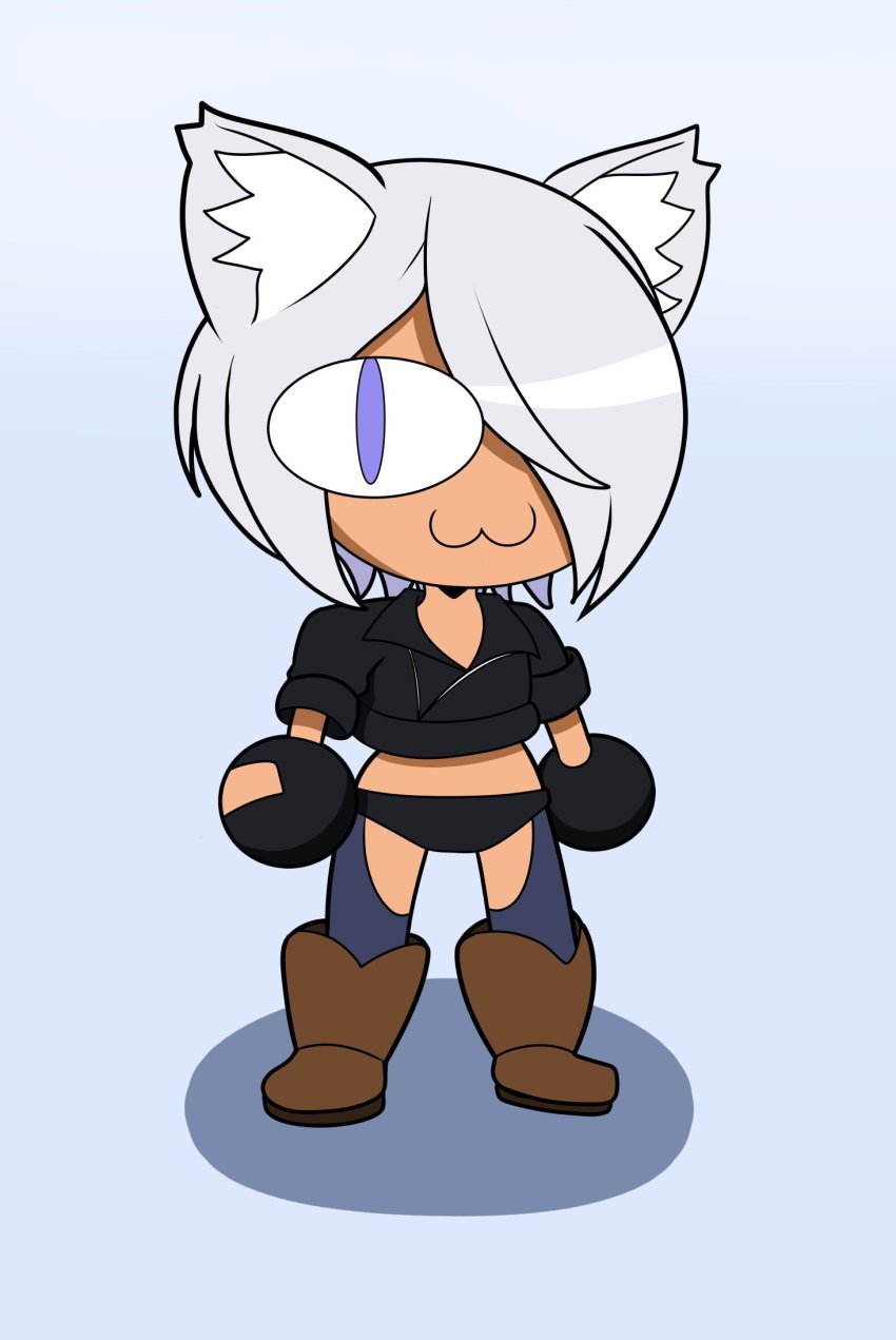 1girl, :3, angel_(kof), animal_ears, black_jacket, black_panties, blue_eyes, boots