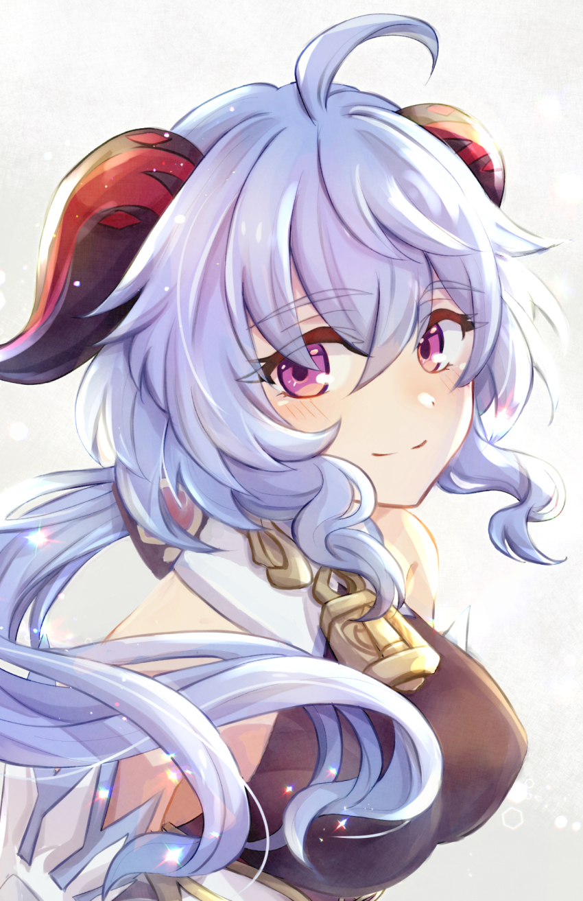 ahoge, bare_shoulders, bell, blue_hair, blush, bow, bowtie, breasts