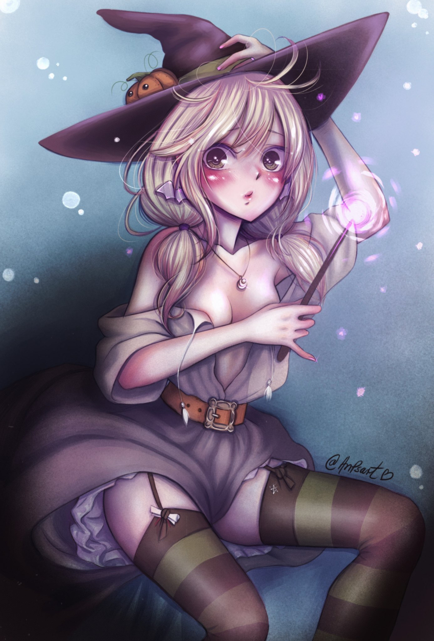 1girl, aihara_yuzu, anpsart, armpit_peek, artist_name, belt, belt_buckle, black_thighhighs