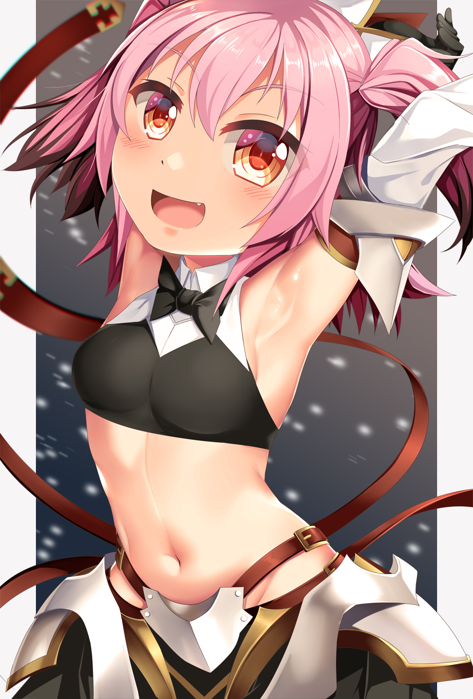 1girl, astolfo_(fate), astolfo_(saber)_(fate), astolfo_(saber)_(fate)_(cosplay), astolfo_(saber)_(first_ascension)_(fate), black_bow, black_bowtie, blush