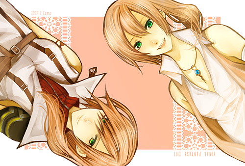 10s, bad_id, bad_pixiv_id, final_fantasy, final_fantasy_xiii, green_eyes, jewelry, kanae_(aab), lightning_farron, long_hair, lowres, necklace, pink_hair, serah_farron, siblings, sisters, sleeveless, smile