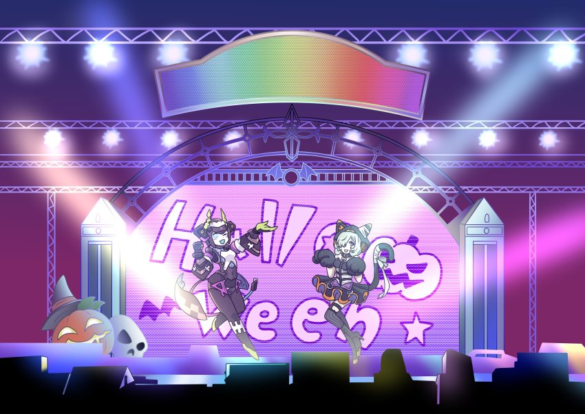 2girls, absurdres, animal_ears, animal_hands, animal_hood, arm_up, bandaged_tail, bare_shoulders