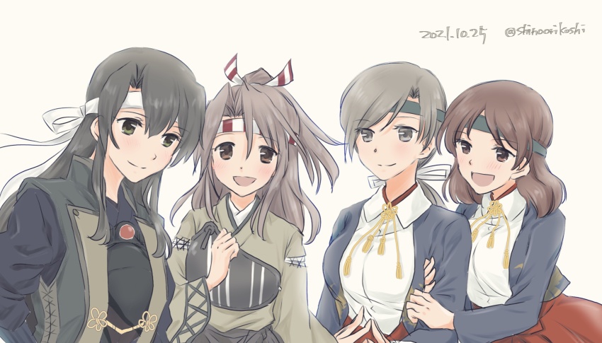 4girls, brown_hair, chitose_(kancolle), chitose_kai_ni_(kancolle), chiyoda_(kancolle), chiyoda_kai_ni_(kancolle), dated, green_hair