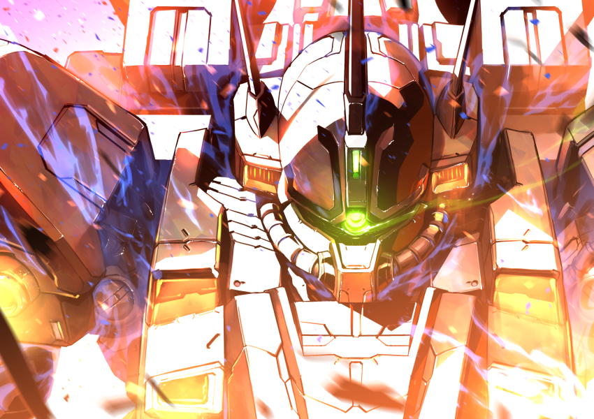 glowing, glowing_eye, green_eyes, gundam, gundam_zz, highres, kuri_giepi, looking_at_viewer