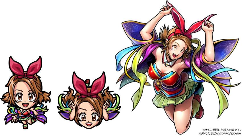 1girl, artist_request, breasts, brown_eyes, brown_hair, chibi, jumping, kinnikuman