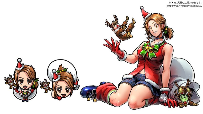 1girl, 3boys, artist_request, breasts, brown_eyes, brown_hair, character_request, chibi