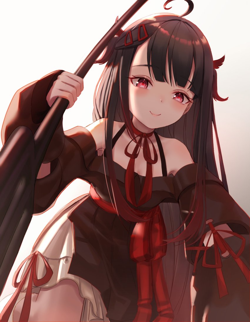 1girl, absurdres, ahoge, alternate_color, alternate_costume, amatsuka_uto, black_dress, black_hair