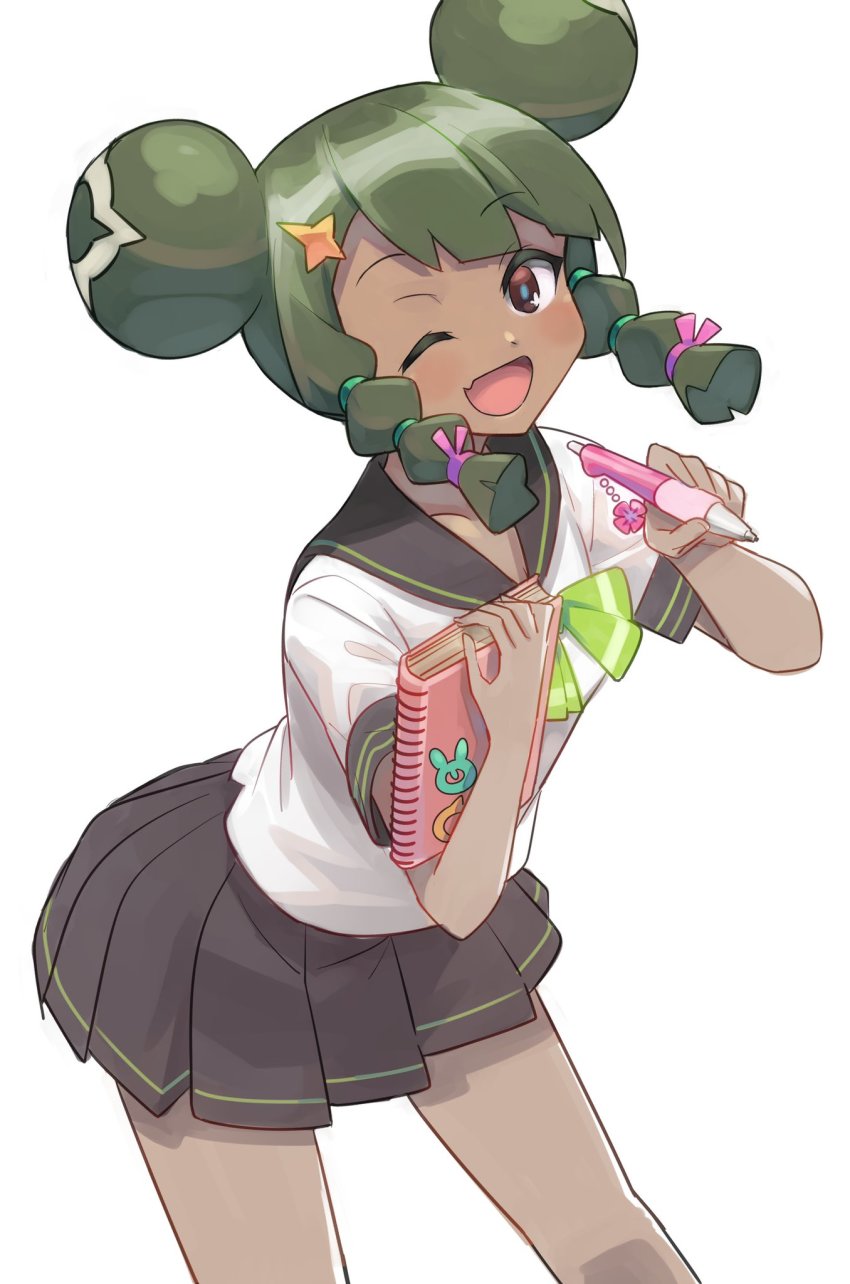 1girl, alternate_costume, black_sailor_collar, black_skirt, blush, book, bow, bowtie