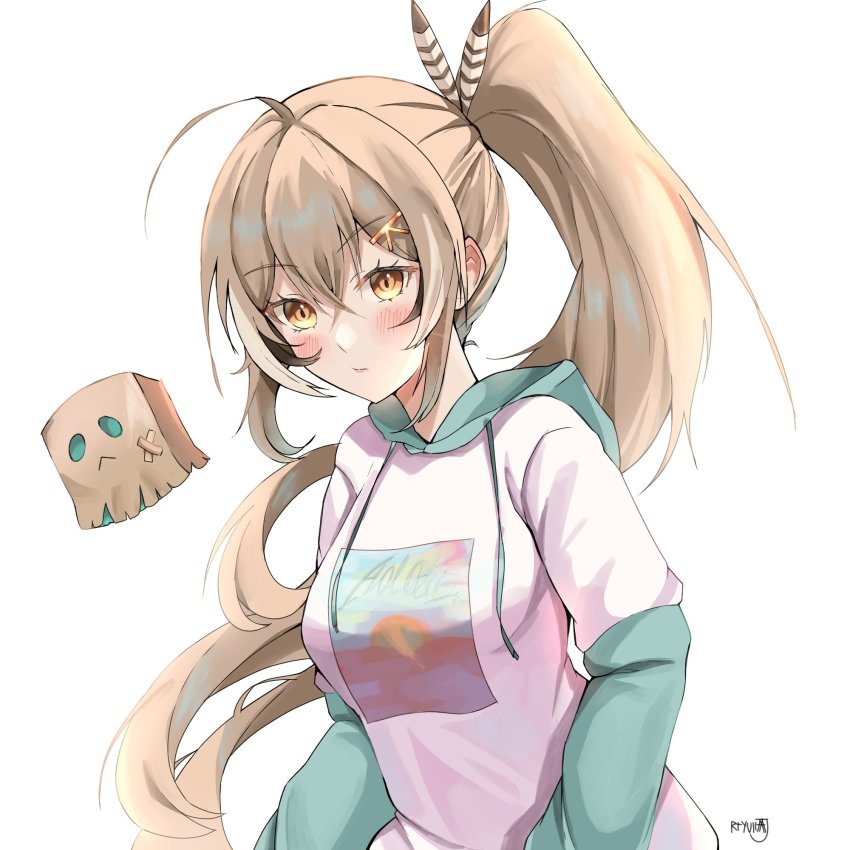 1girl, 1other, ahoge, alternate_costume, breasts, brown_eyes, brown_hair, commentary