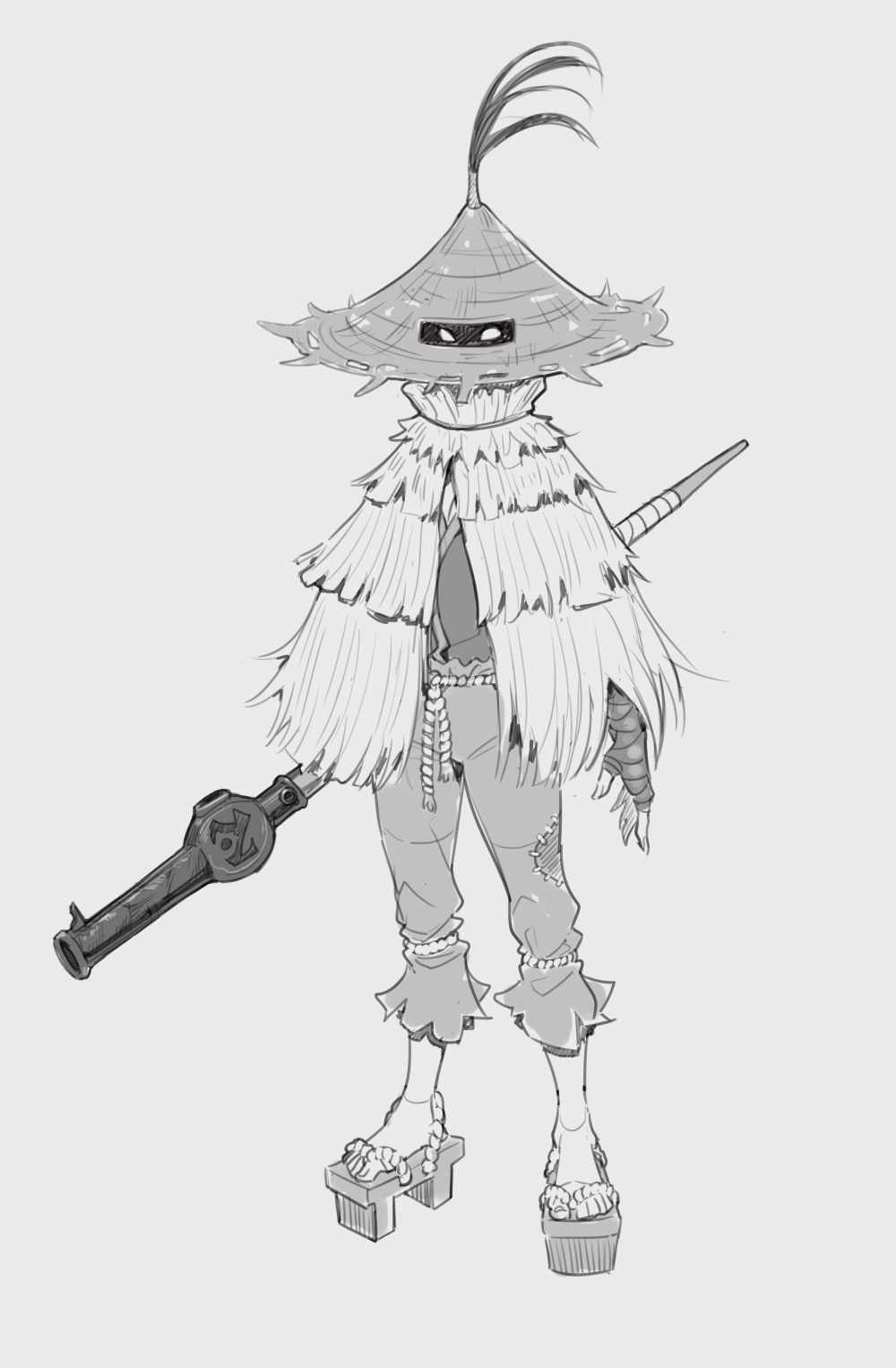 1girl, blank_eyes, cape, cheshirrr, commentary, covered_face, english_commentary, fingerless_gloves