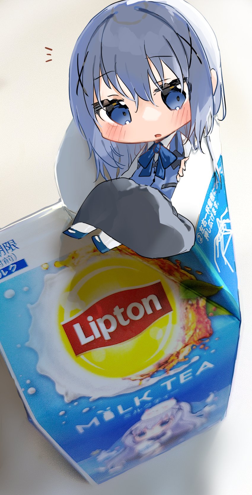 1girl, blue_bow, blue_eyes, blue_ribbon, blue_vest, blush, bow, bowtie