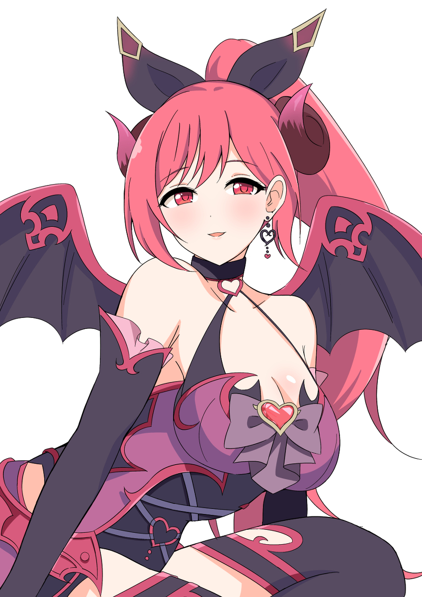 1girl, black_legwear, blush, breasts, demon_girl, demon_horns, demon_tail, highres