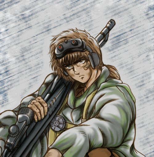 anti-materiel_rifle, artist_request, bandaid, brown_hair, goggles, gun, kikou_ryouhei_mellowlink, male_focus