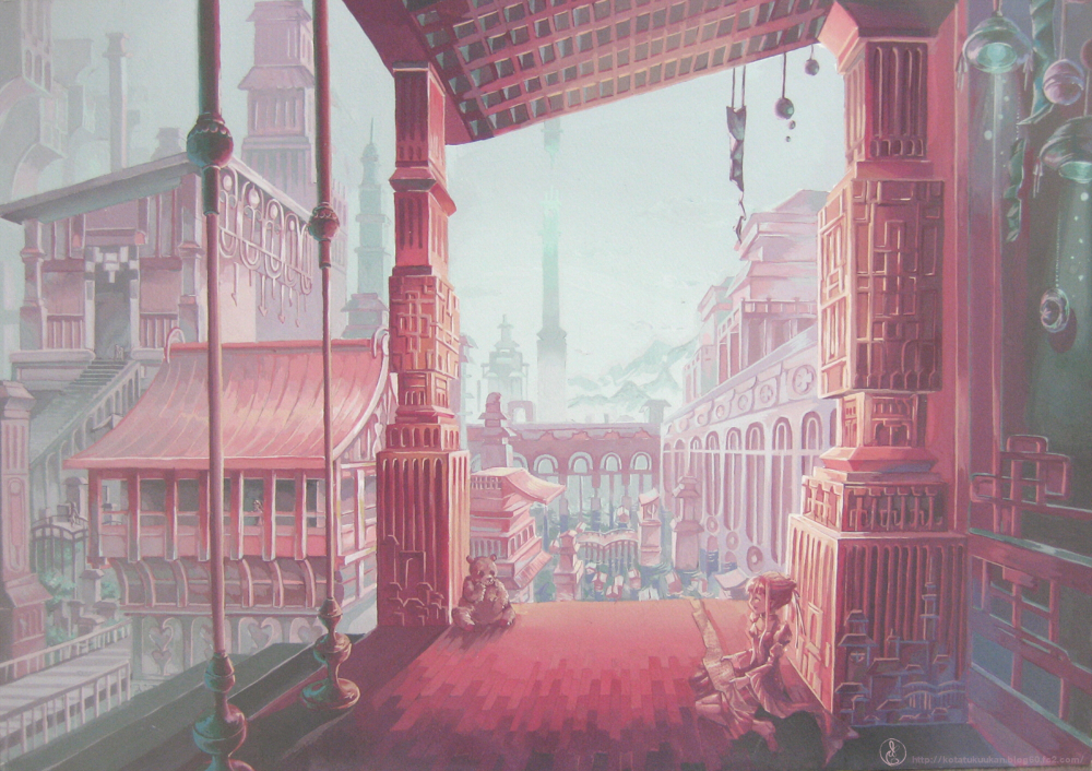 chiari, city, cityscape, original, panda, scenery, traditional_media