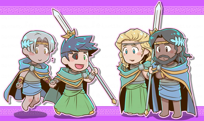 4boys, :d, achilles_(hades), achilles_(hades)_(cosplay), ancient_greek_clothes, astraea_f, barefoot, beard