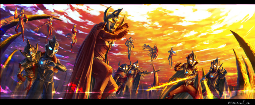 absurdres, arm_blade, blue_bodysuit, bodysuit, cape, character_request, energy_sword, good_end